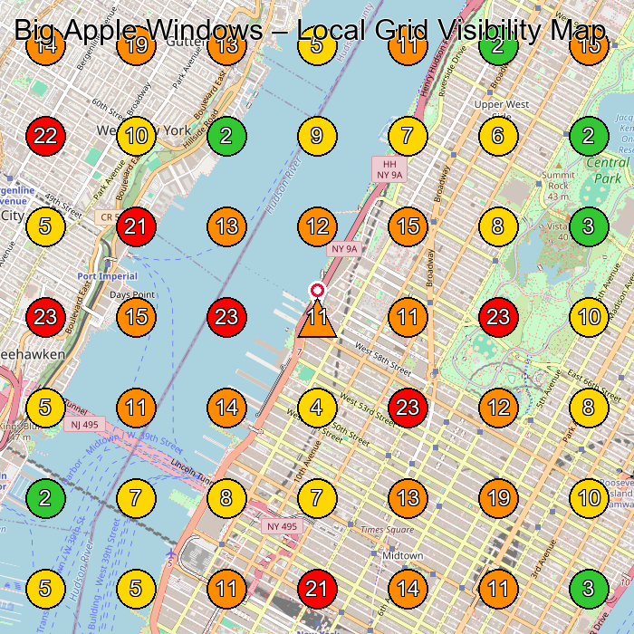 Big Apple Windows Window Cleaning Service GeoGrid ranking map for New York NY
